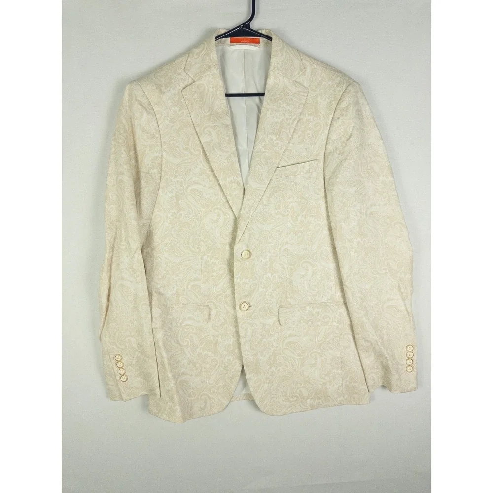 Tallia Orange Mens Blazer 38R Cream Paisley Linen Sport Coat Two Button Notch